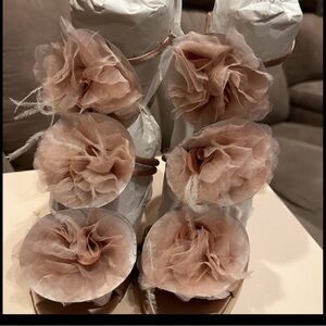 Jewel Badgley Mischka Dark Blush Heels with Floral Accents